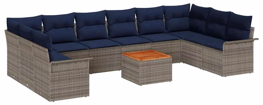 Set Divano da Giardino con cuscino 11 pcs Grigio polyrattan