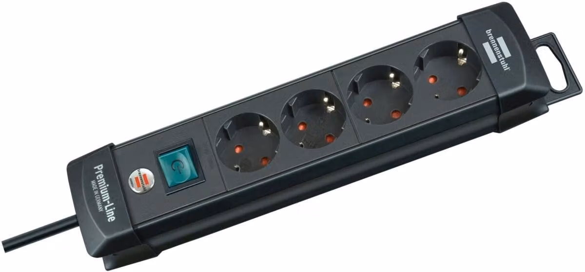 Striscia di prese Premium-Line a 4 vie 1,8 m con interruttore nero Confezione da 2