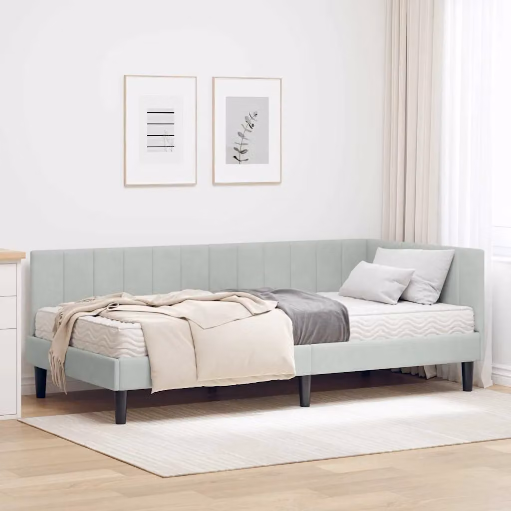 vidaXL Letto Angolare Moderno con 2 Materassi in Velluto Grigio, L/P/H: 200 x 140 x 104 cm