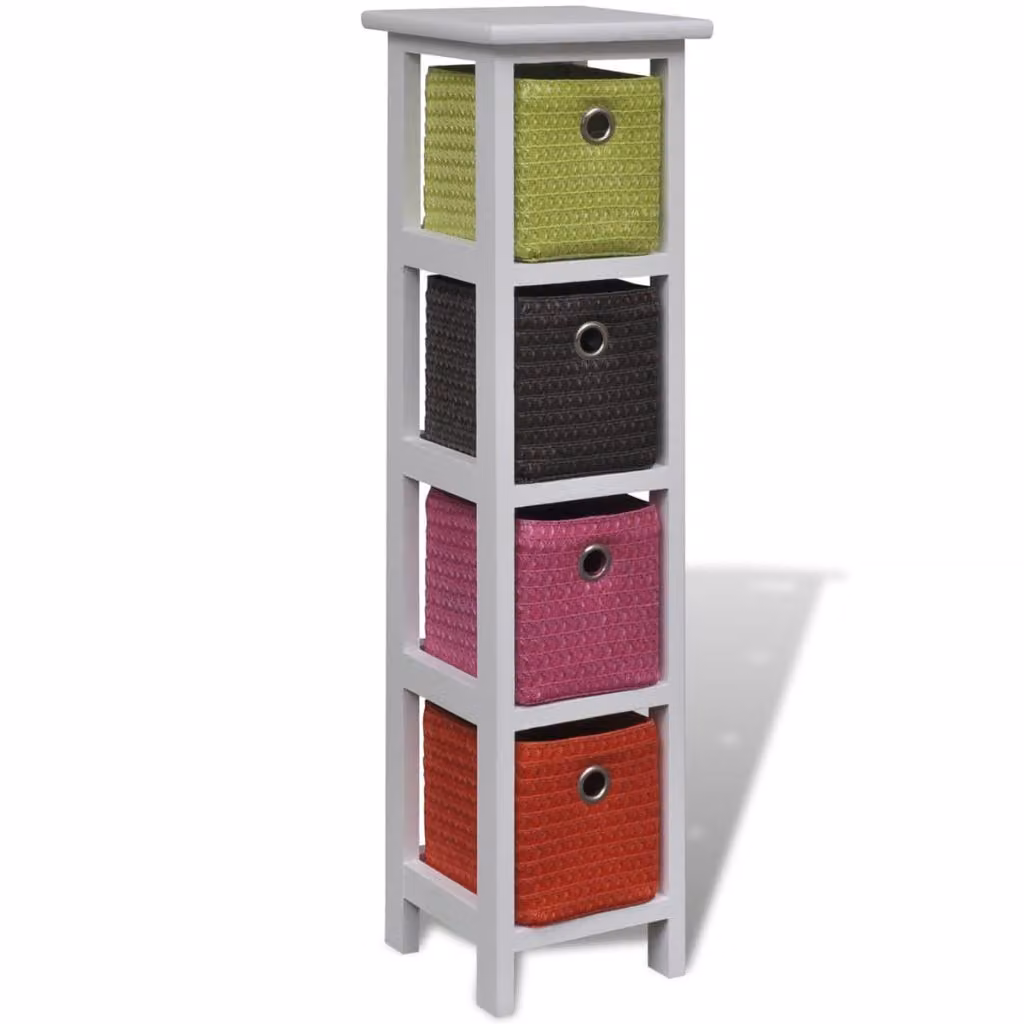 vidaXL Cassettiera in vimini con cesti multicolori in legno di Paulownia