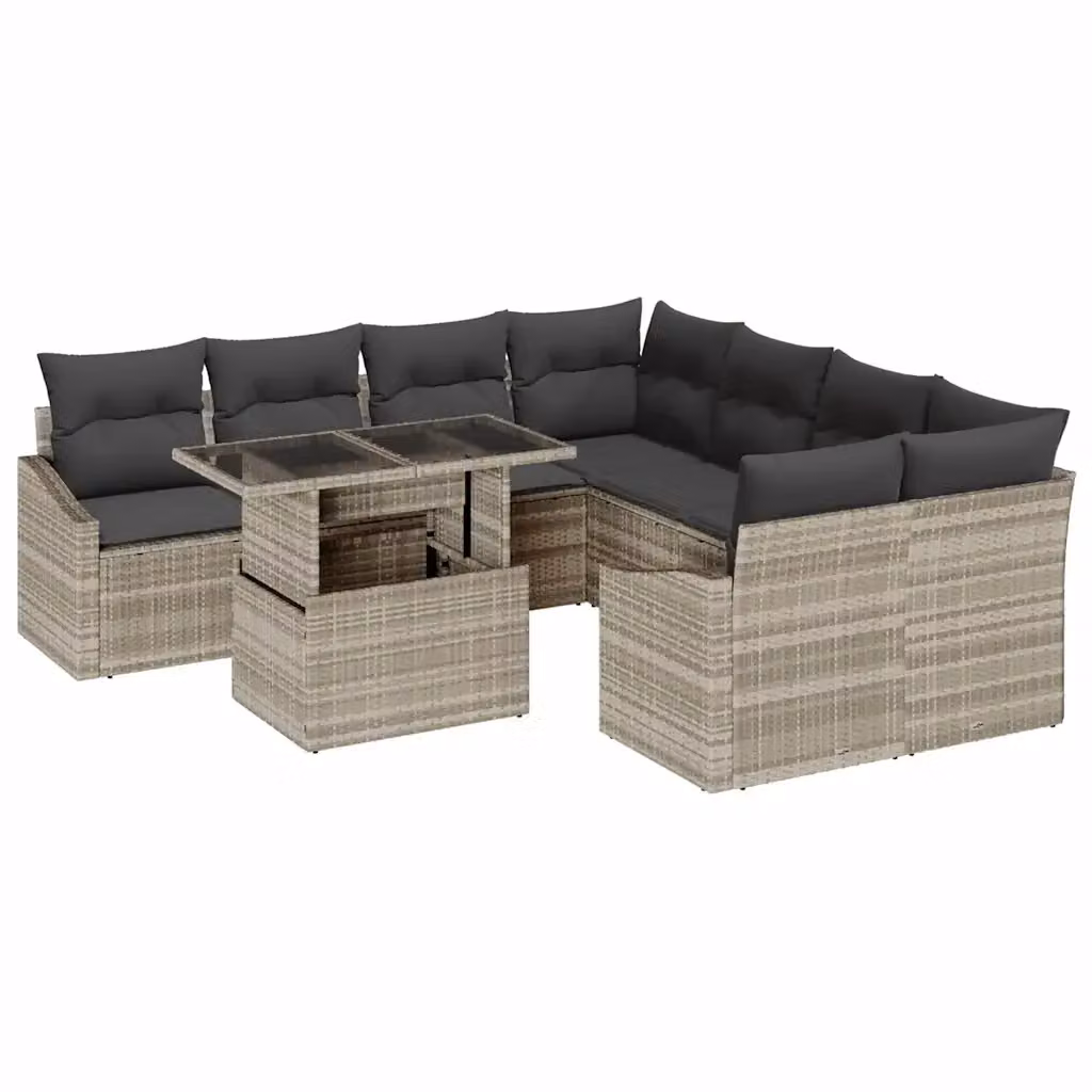 vidaXL Set Divano da Giardino a L in Polyrattan Grigio con Cuscini e Tavolino da Esterno – 2