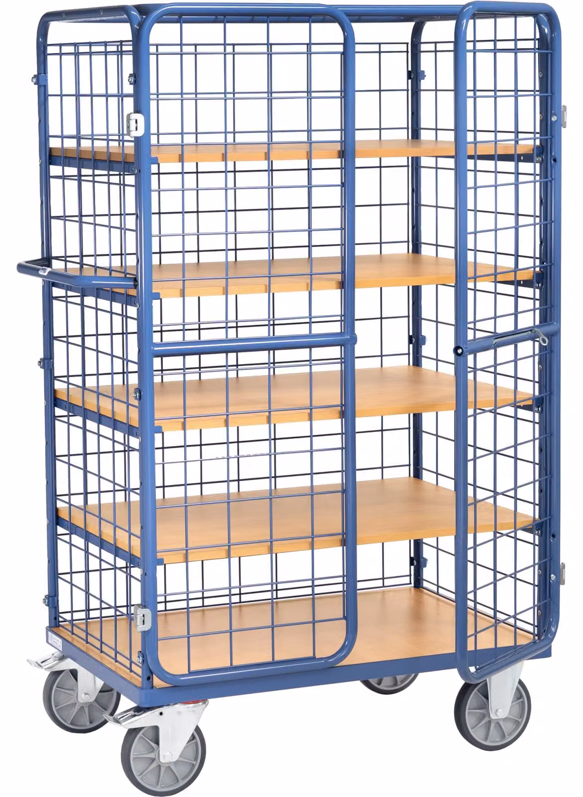 Carrello portapacchi Fetra con 3 pareti, porta e tetto in rete metallica incl. 4 ripiani Altezza 1800mm 1000x700mm