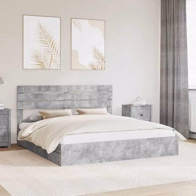 Letto con Contenitore con cassetto Grigio cemento 200 x 200 cm 3411546