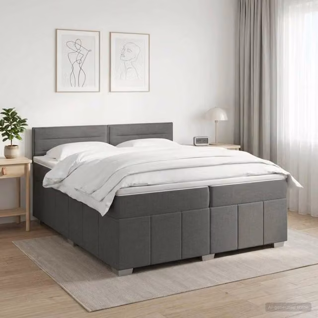Letto box spring con materasso vidaXL Grigio e Bianco L/P: 200 x 200 cm
