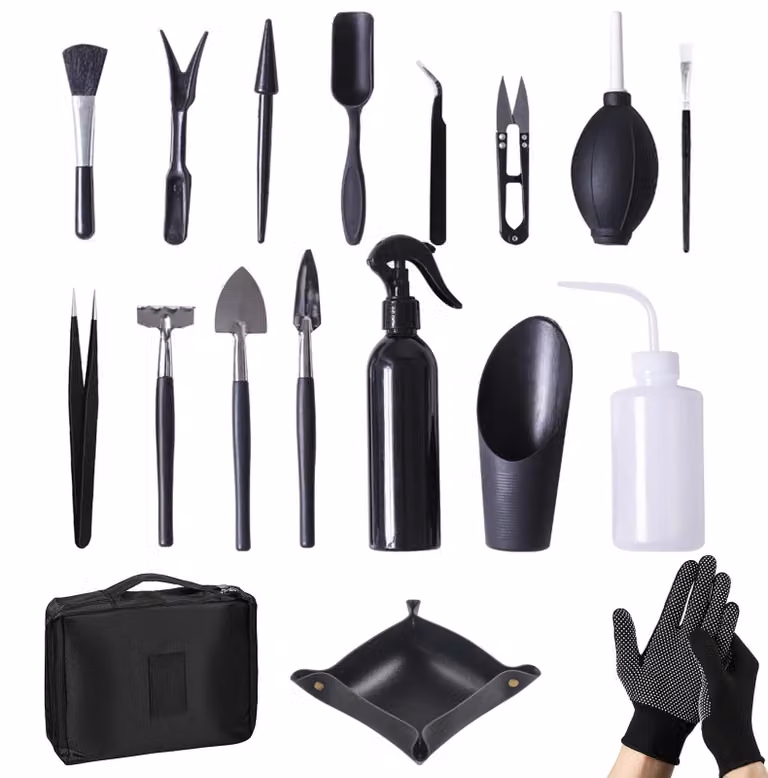 Set di 18 mini attrezzi da giardino – Completo di borsa portaoggetti per lavori in giardino