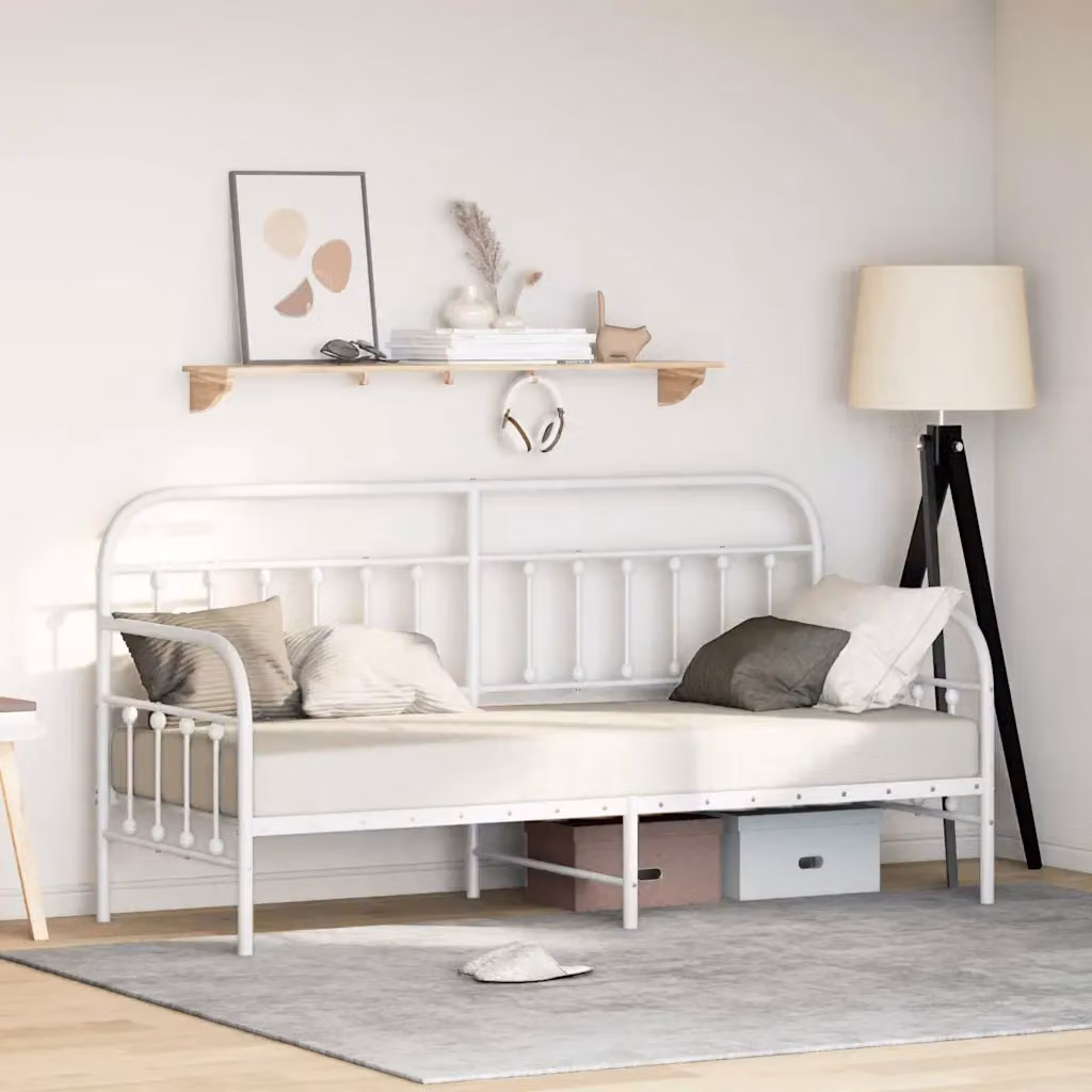 Struttura per letto di giorno moderna vidaXL in metallo bianco L: 196 cm, P: 79,5 cm, H: 110 cm