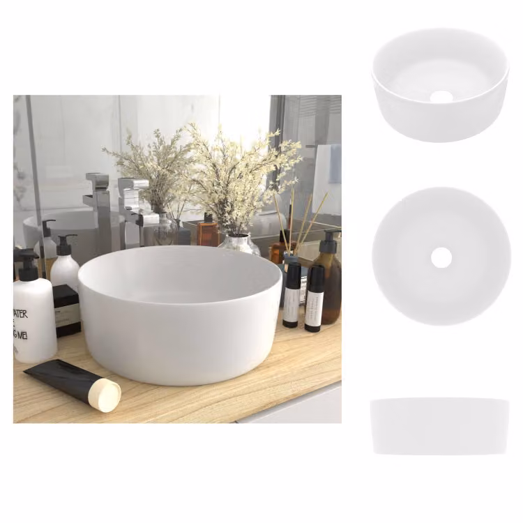vidaXL Lussuoso lavabo rotondo bianco opaco 40x15 cm in Vetroceramica - Lavabo da bagno
