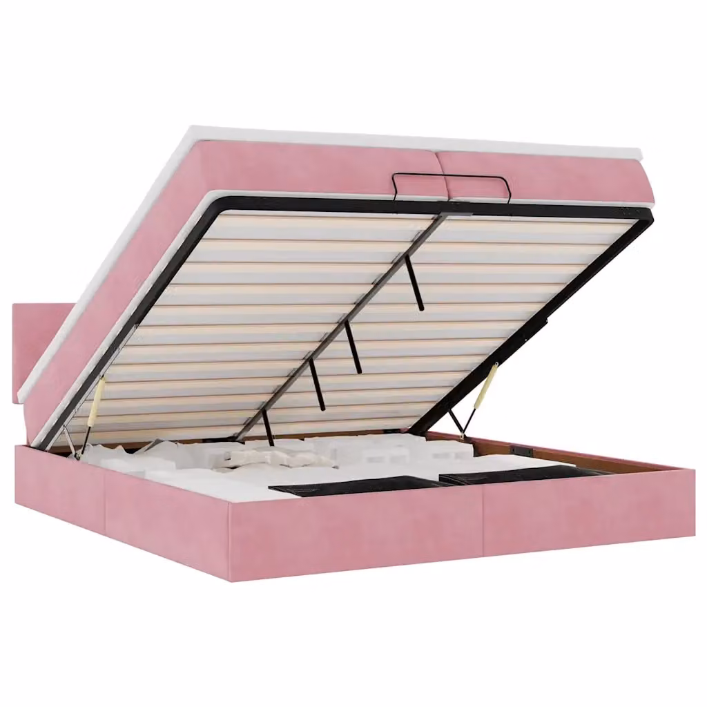 vidaXL Struttura Letto con Materasso e Contenitore a Sollevamento, Velluto Rosa e Bianco, L/P/H: 200 x 200 x 280 cm – 2