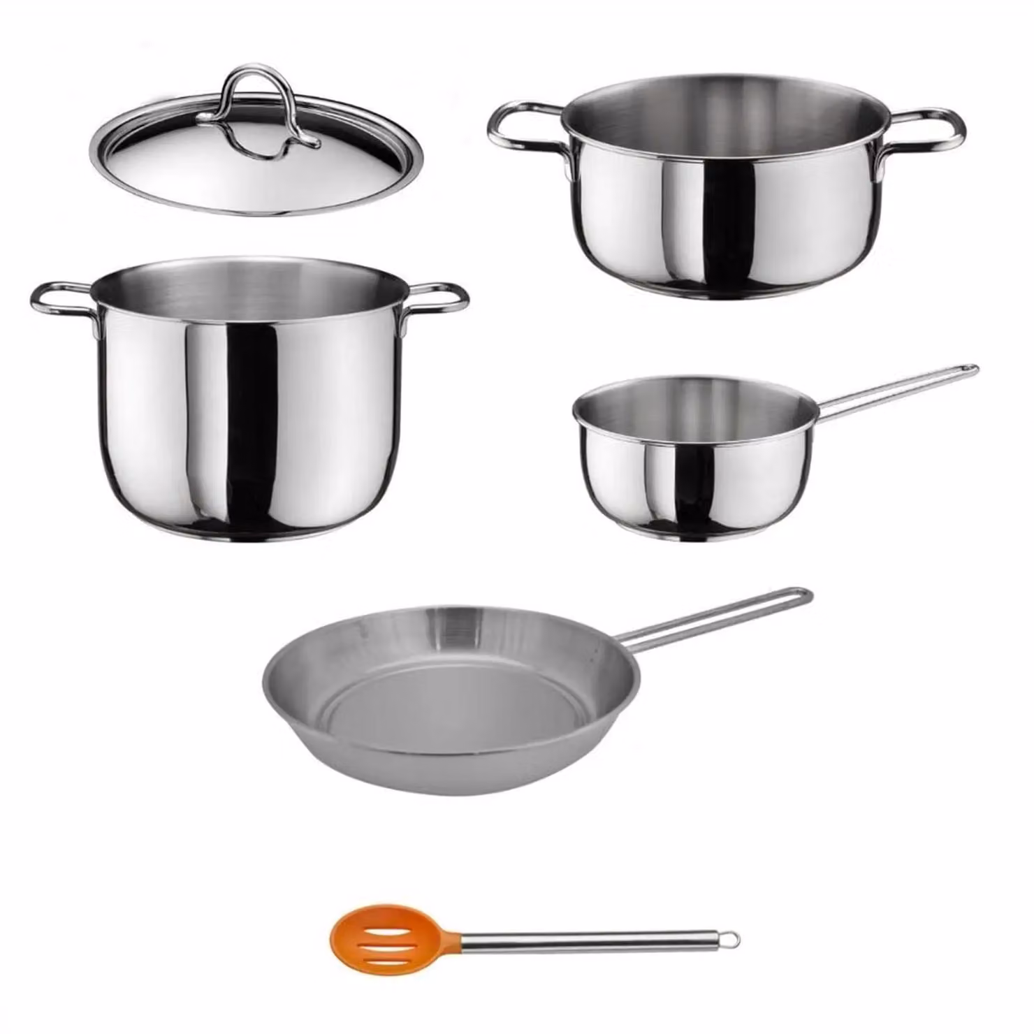 Pintinox - Batteria in Acciaio Inox Plus per induzione 5.pz + cucchiaione forato in omaggio