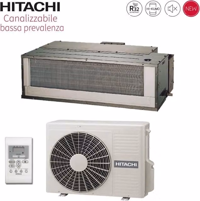 Climatizzatore Condizionatore Hitachi Inverter Canalizzato Bassa Prevalenza 9000 Btu RAD-25RPE R-32 Bianco con Comando a Parete e Wi-Fi Opzionale