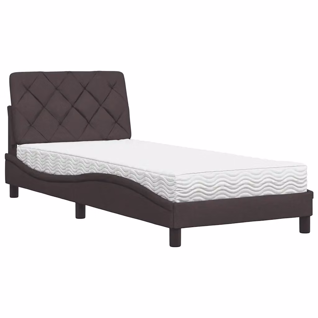 Letto moderno vidaXL con materasso in schiuma e struttura imbottita in tessuto marrone e bianco, dimensioni 90 x 190 cm – 2