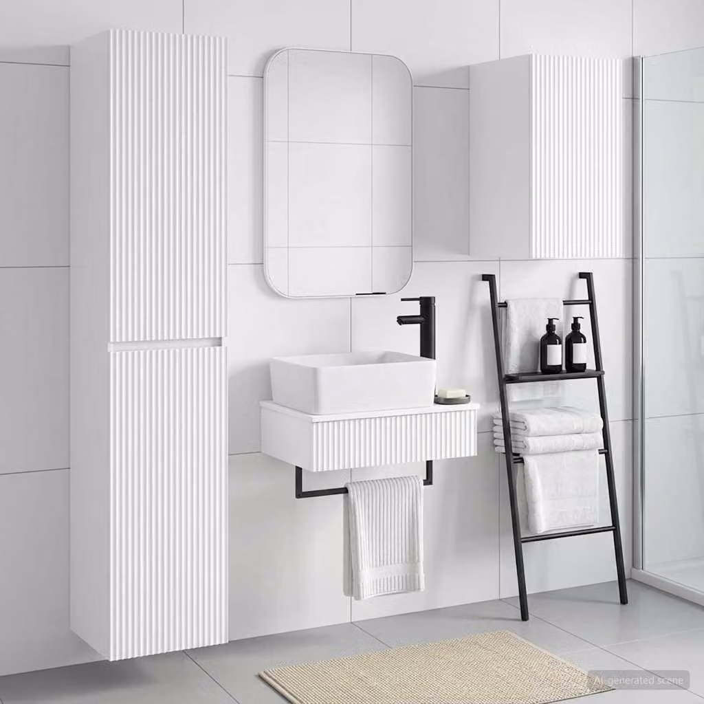 Set di mobili da bagno moderno vidaXL in 3 pezzi Bianco Lucido con mobile lavabo, pensile e colonna alta