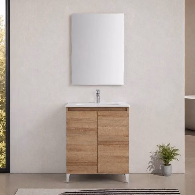 Mobile bagno a terra 60 cm rovere africa due ante con lavabo Kleo