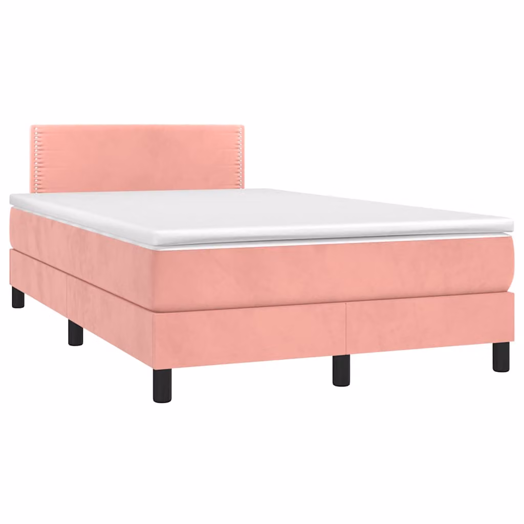 Letto Ibrido con Materasso vidaXL in Velluto Rosa e Bianco con Illuminazione LED e Porte USB L/P: 120 x 200 cm