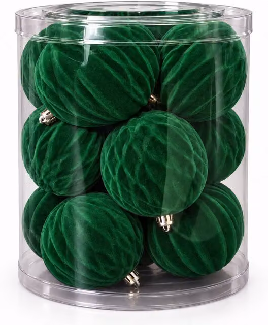 Set 12 palline di Natale vellutate 8 cm, tre trame diverse in ogni confezione, 3 colori disponibili, sfere opache per albero e decorazioni
