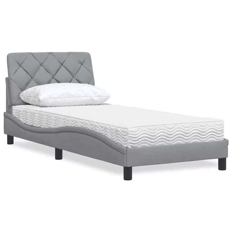 Letto con Materasso vidaXL in Tessuto Grigio e Bianco, Dimensioni: 90 x 200 cm