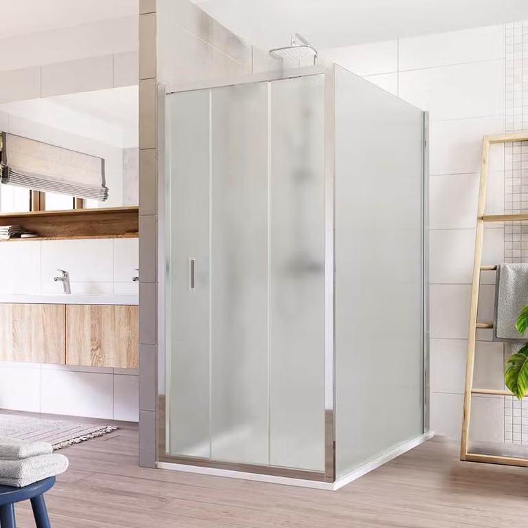 Cabina doccia Mereo, Lima, rettangolo, tre pezzi, a scomparsa, 80x90 cm, cromo ALU, vetro Point - CK87692K