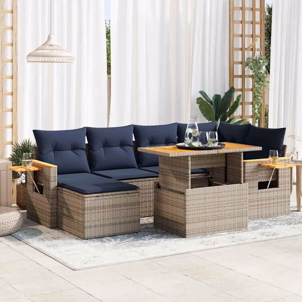 Maison Exclusive - Set Divani da Giardino con Cuscini 7pz Nero Polyrattan Acacia