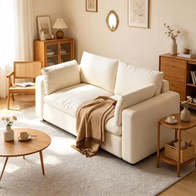 Divano modulare a L OKWISH in ciniglia bianca con rivestimento sfoderabile e lavabile, L/P/H: 180 x 91 x 83 cm