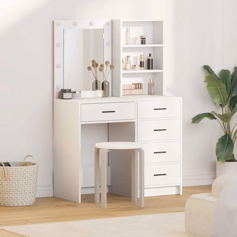 Set di 2 Tavoli da Trucco vidaXL Bianchi in MDF con Finitura Opaca L 50 cm x P 41 cm x H 135 cm