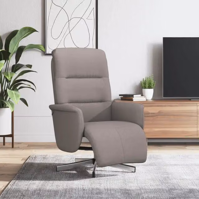 Poltrona Reclinabile con Poggiapiedi vidaXL in Tessuto Beige e Grigio con Base Girevole a 360 Gradi e Leva Manuale L: 64,0 cm, P: 71,0 cm, H: 105,0 cm