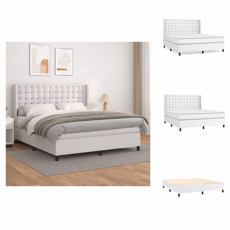 vidaXL Letto a molle con materasso bianco 180x200 cm in Pelle finta - Letti & strutture letto