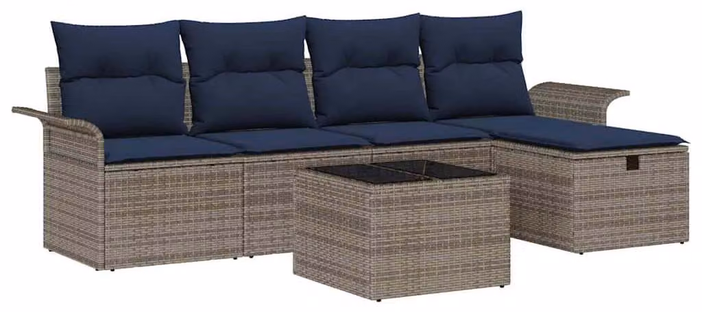 Set Divano da Giardino con cuscino 6 pcs Poly Rattan