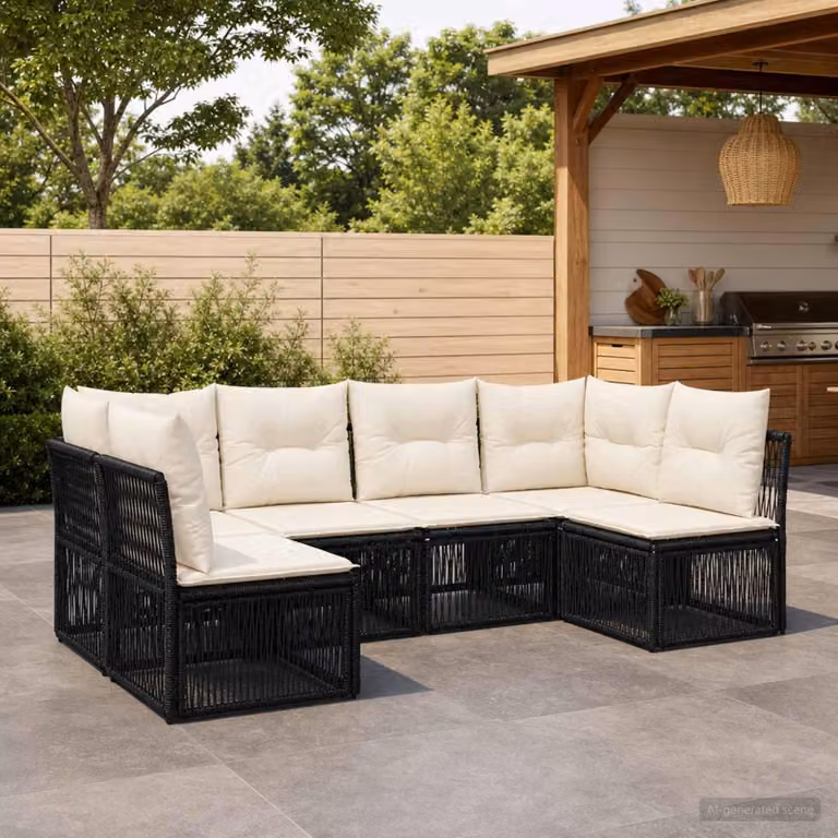 Maison Exclusive - Set da giardino composto da 6 pezzi, divano in rattan sintetico nero