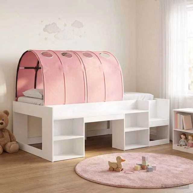 Letto con Tunnel 3 pz Bianco e Rosa Legno ingegnerizzato 3423608