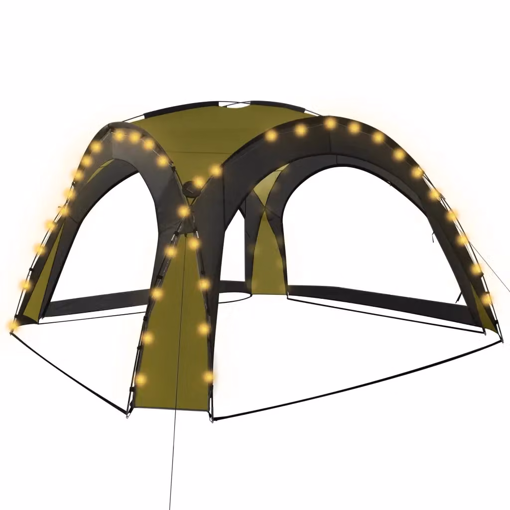 Tenda per feste con LED e 4 pareti da campeggio verde L/P/H: 3,6 x 3,6 x 2,3 m – 2