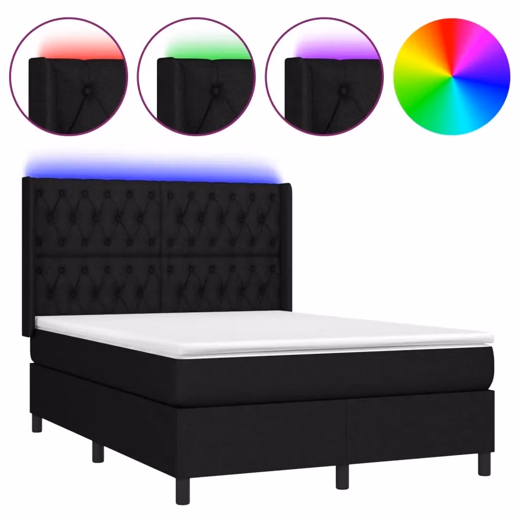 Letto a molle con materasso vidaXL in tessuto nero con illuminazione LED e porta USB L/P/H: 203 x 147 x 128 cm – 2