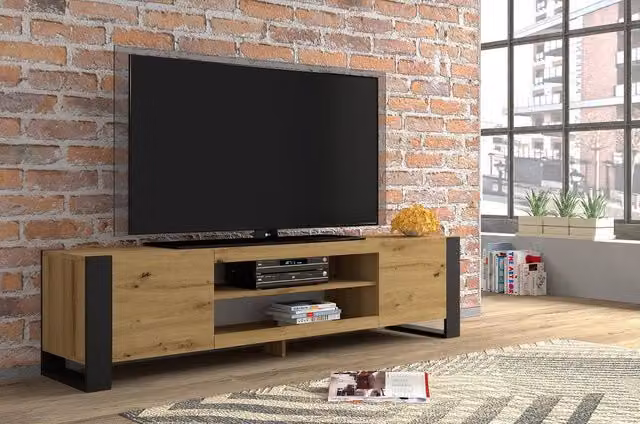 Mobile TV Mondo 188 Bim Furniture in legno e MDF per soggiorno, disponibile in nero o marrone