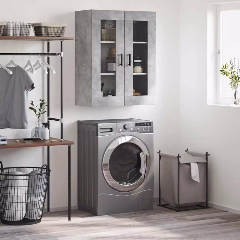 Mobile a parete vidaXL in stile moderno con ante in vetro, Grigio, L: 69,5 cm, P: 34,0 cm, H: 90,0 cm