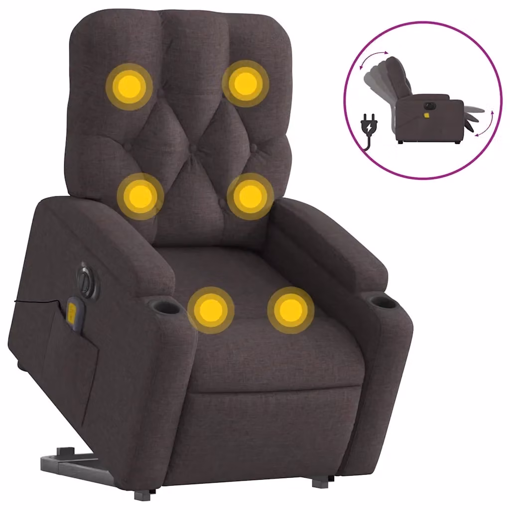Poltrona Alzapersona Elettrica con Massaggio vidaXL in Tessuto Marrone – 2