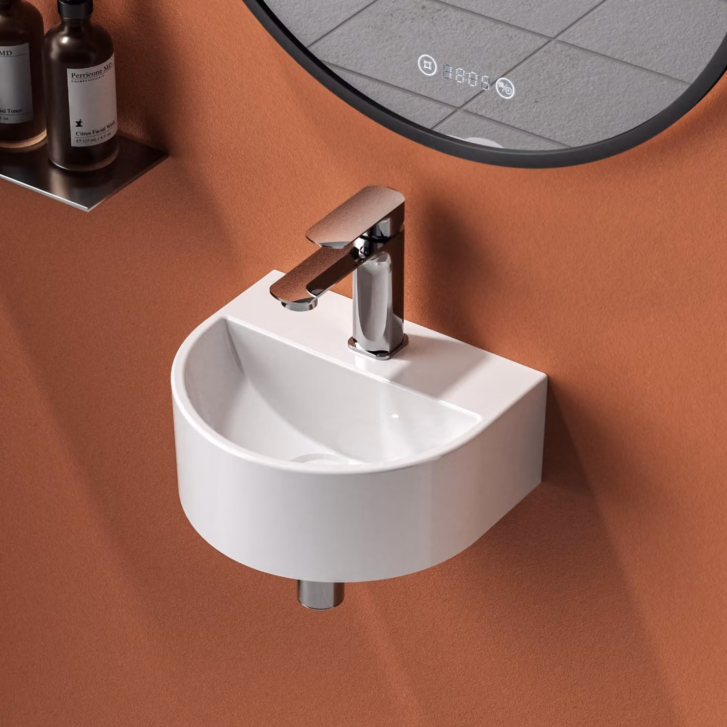 EMKE, lavabo ovale da appoggio, dimensioni 30,3 x 25,3 x 12,4 cm, lavabo da bagno da montare a parete, in Vetroceramica