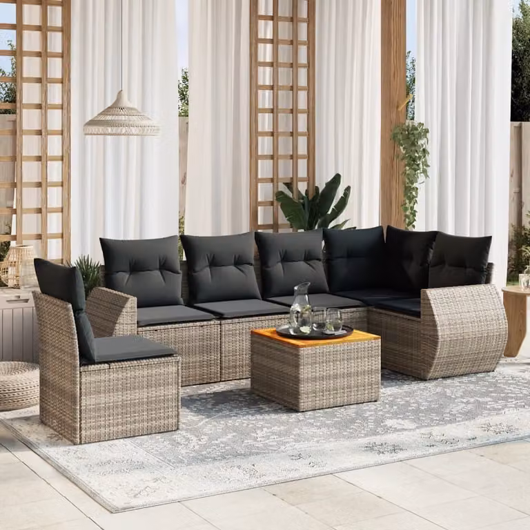 Maison Exclusive - Set Divani da Giardino 7 pz con Cuscini Grigio in Polyrattan