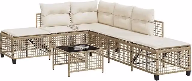 Set Divano ad Angolo 3 pz con Cuscini Beige in Polyrattan 365447