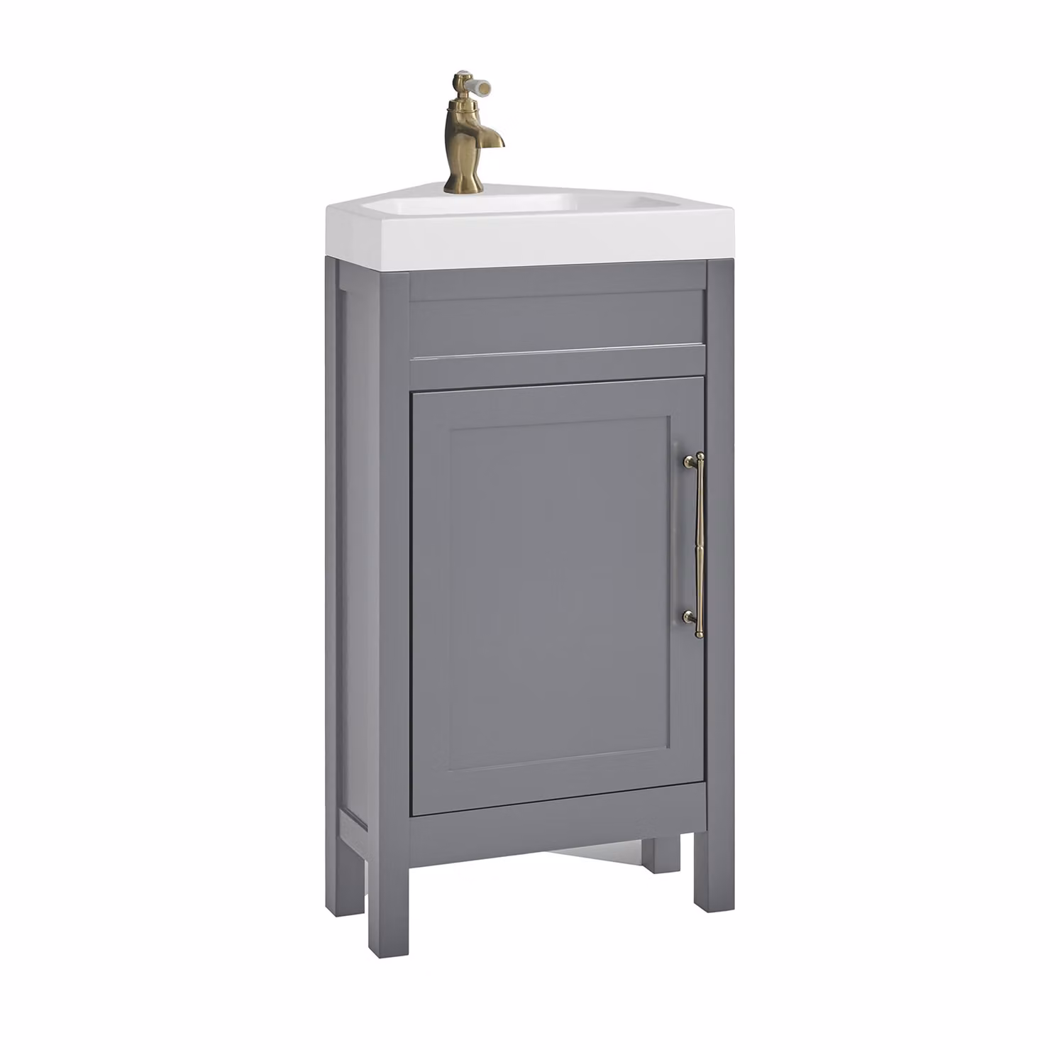 Mobile Bagno Angolare Grigio Chiaro da 450mm con Lavabo e Maniglia Classica con Barra a T in in Oro Satinato - Warwick