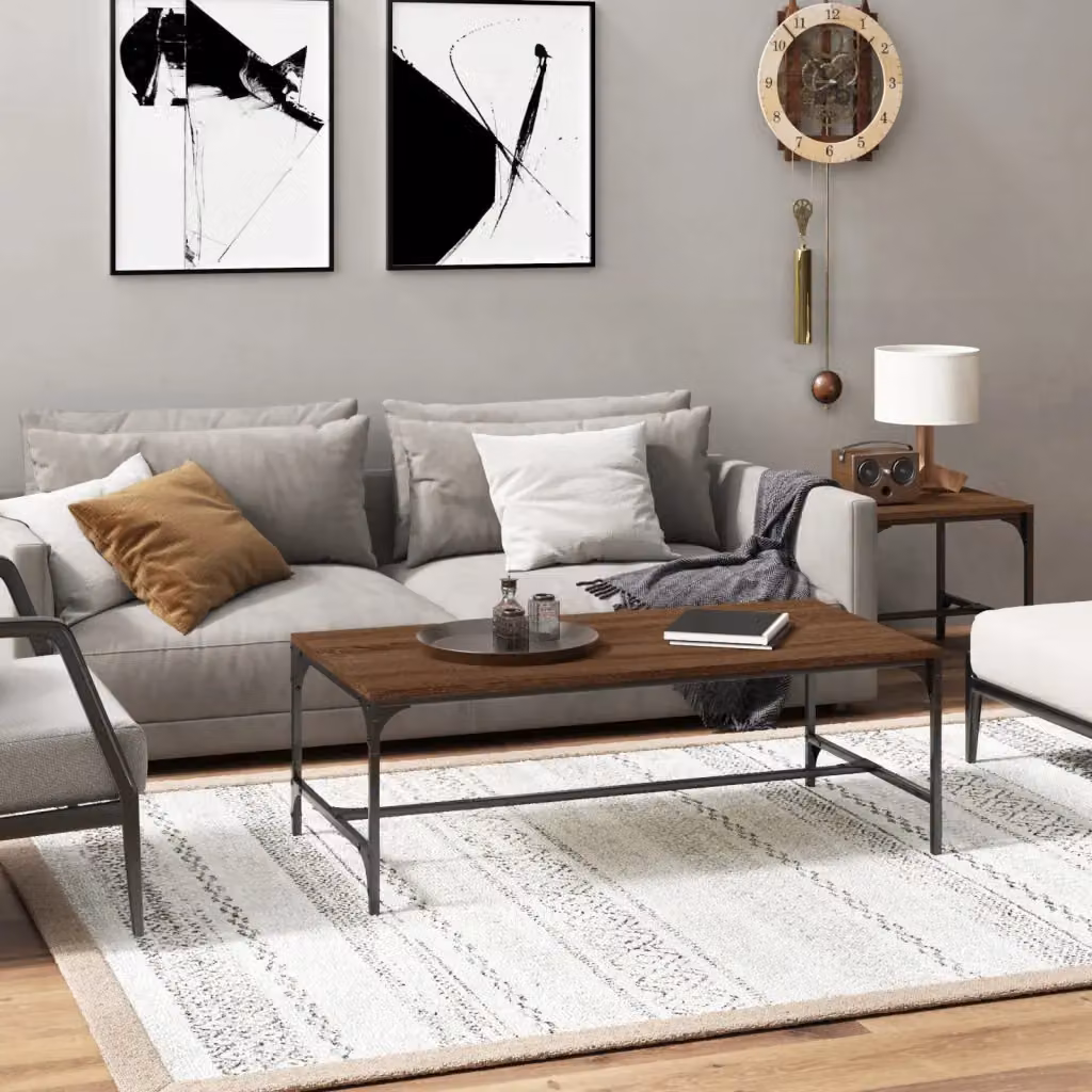 Tavolino da salotto vidaXL in legno e metallo stile industriale, colore rovere marrone, L/P/H: 100 x 50 x 35 cm