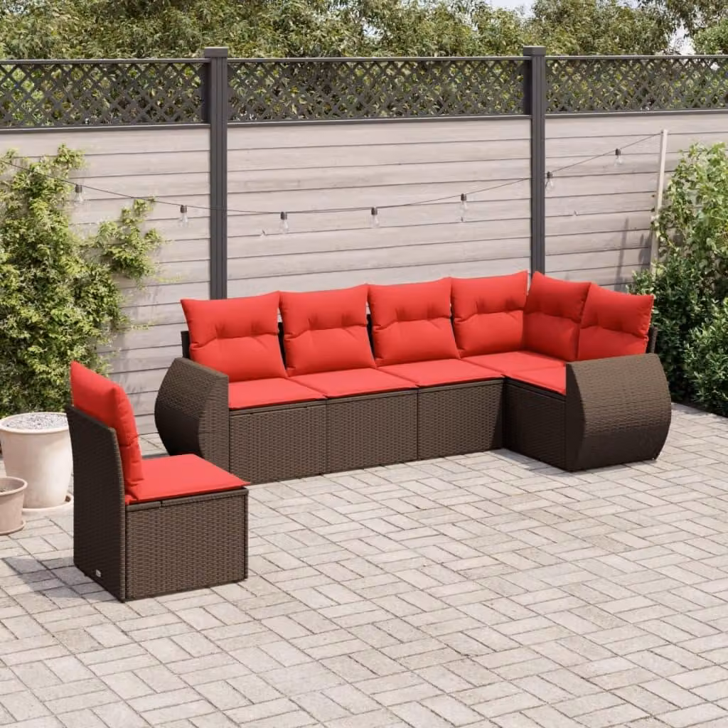 Maison Exclusive - Set di 6 divani da giardino con cuscini, marrone, polyrattan