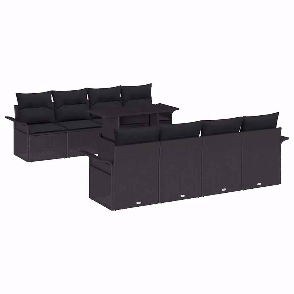 Set Divano da Giardino Moderno vidaXL 9 Pezzi Nero con Cuscini e Tavolino da Caffè in Metallo e Rattan – 2