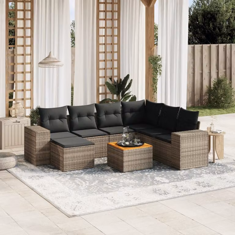 vidaXL Set Divano da Giardino a L 8 pz in Polyrattan Grigio con Cuscini