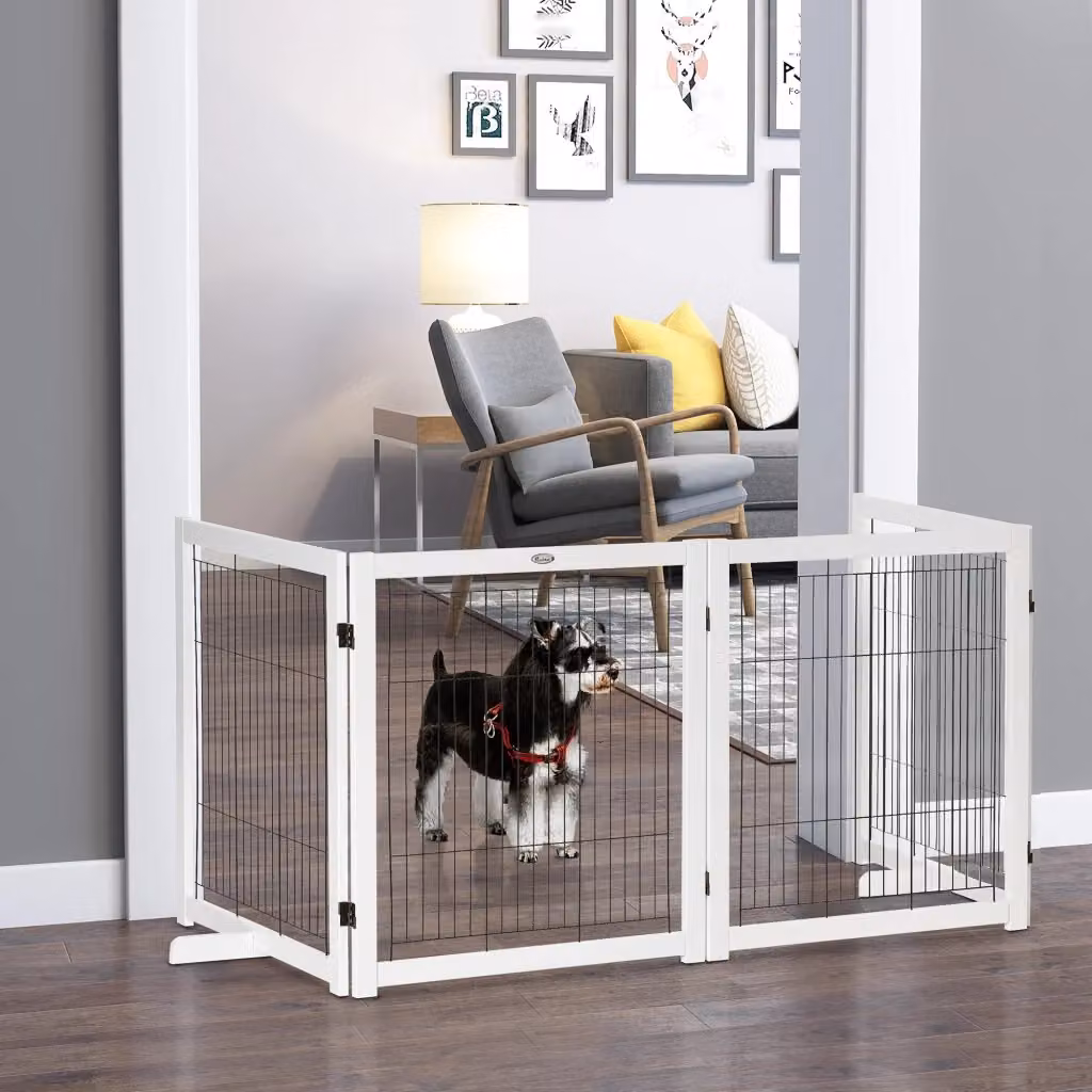 Cancello per cani Minimal in legno con 4 pannelli Bianco L: 305 cm, H: 82 cm – 2
