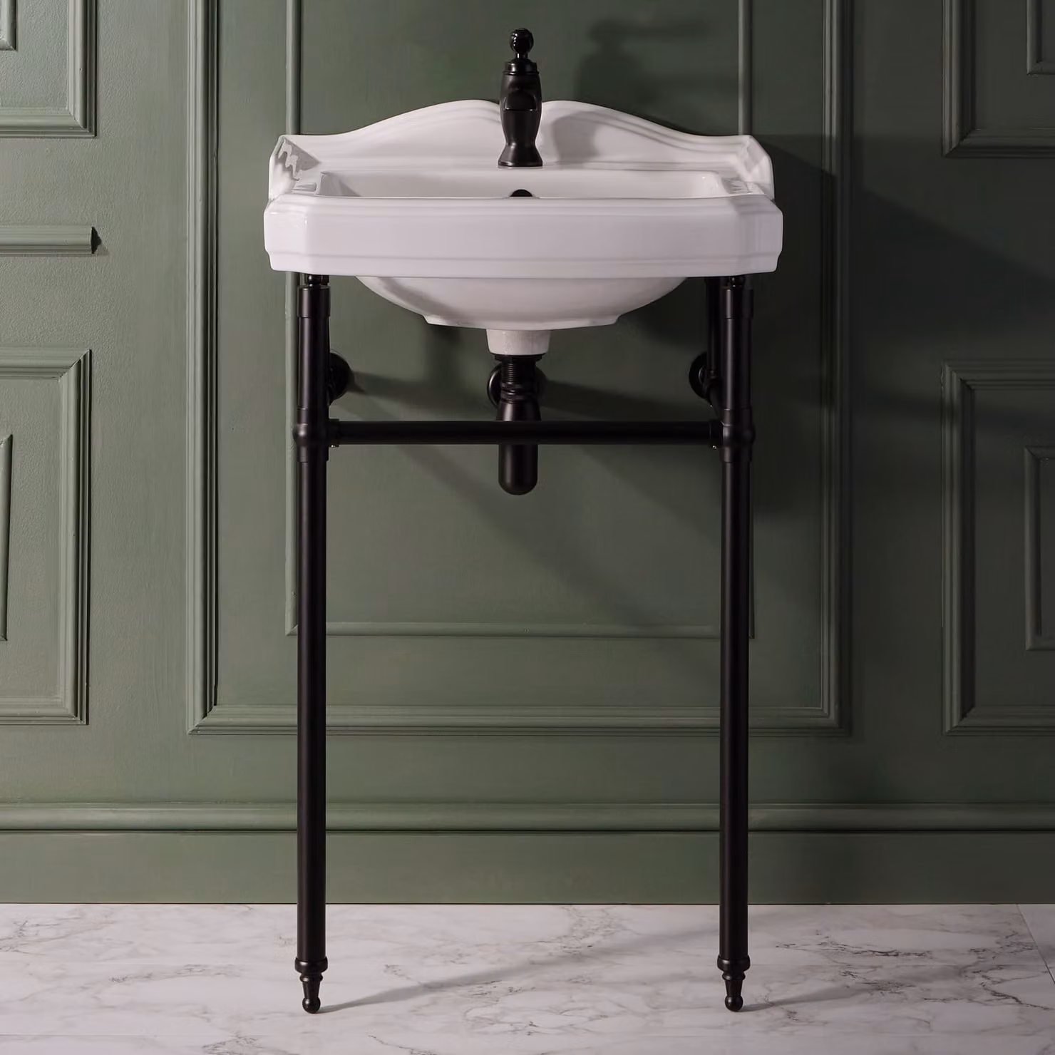 Lavabo Tradizionale da 590mm con 1 Foro per Rubinetteria e Consolle Nera - Regent