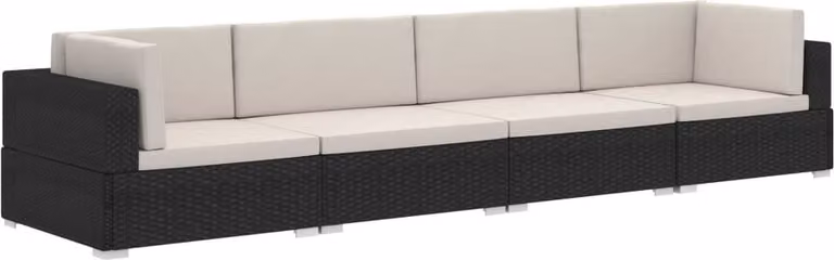 Set Divani da Giardino 4 pz con Cuscini in Polyrattan Nero