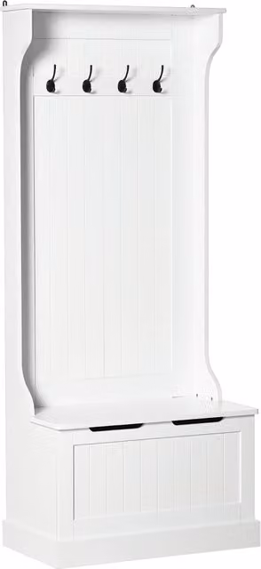 Mobile ingresso 4 in 1 XYLO con panca, appendiabiti e scarpiera, bianco, L: 71,5 cm, P: 39,5 cm, H: 170 cm