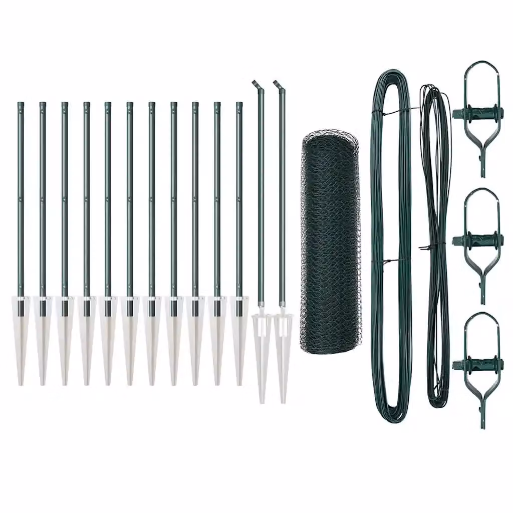 vidaXL Recinzione esagonale in rete verde con pali in acciaio rivestiti in PVC per installazione nel terreno L: 25 m, H: 0,8 m – 2