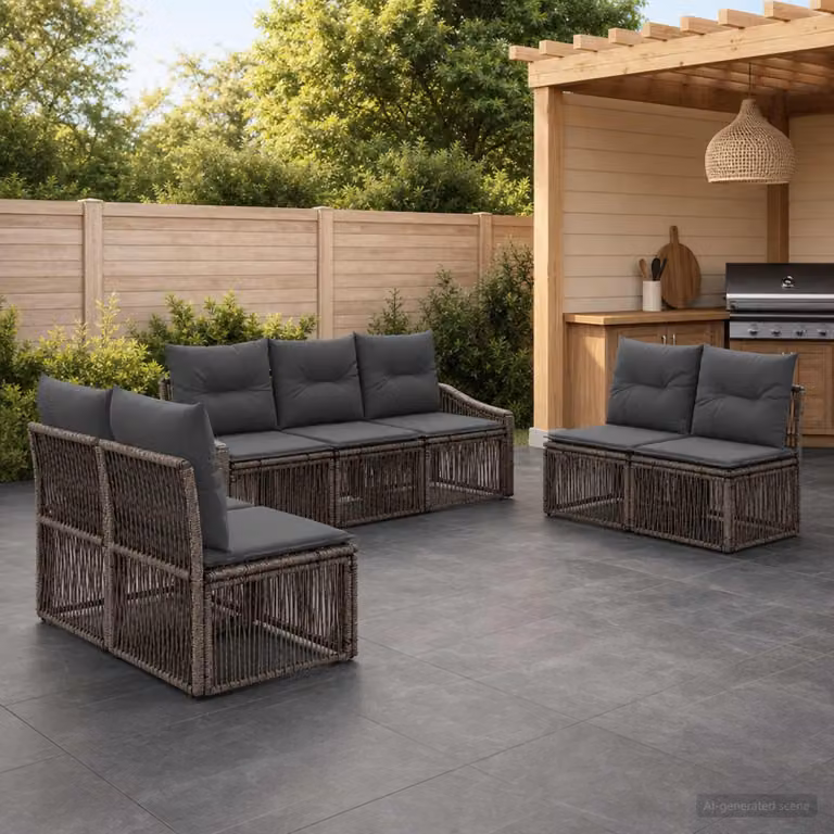 Set Divano da Giardino vidaXL 7 pz Grigio con Cuscini e Struttura in Metallo e Polyrattan