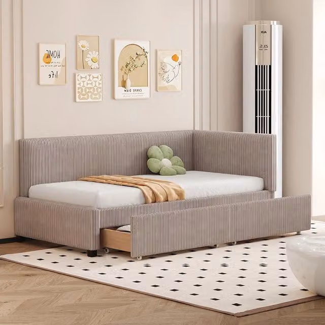 Letto a panca 90x200 cm - Xylo - 2 grandi cassetti, rete a doghe, Grigio