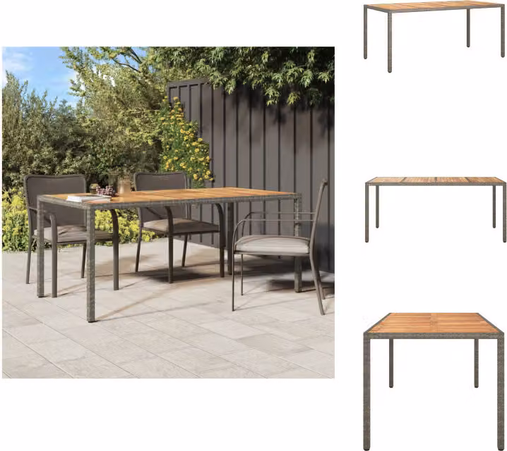vidaXL Tavolo da giardino 190x90x75 cm in poly rattan e legno di acacia grigio - Tavoli da giardino